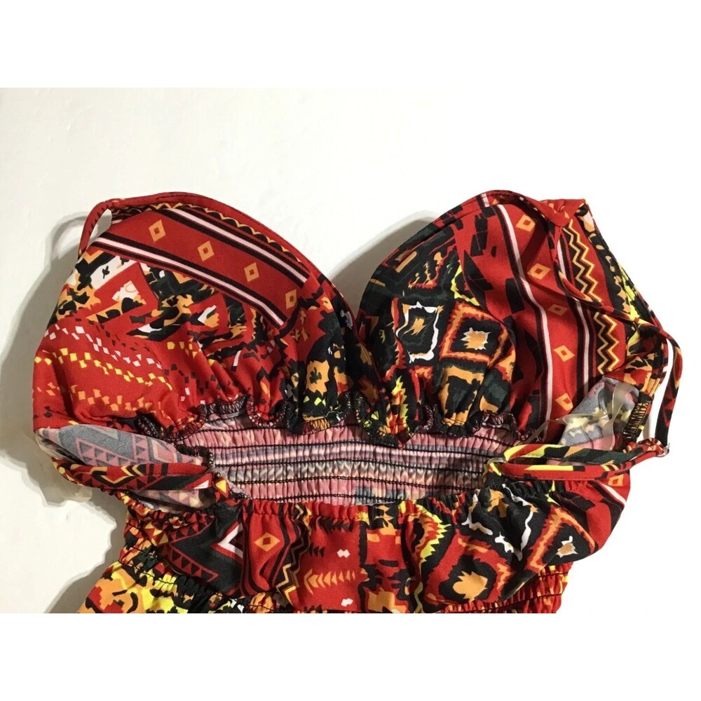 She's Cool Maxi Babydoll Dress Womens Small Abstract Artsy Vibrant Smocked Batik - Picture 8 of 13